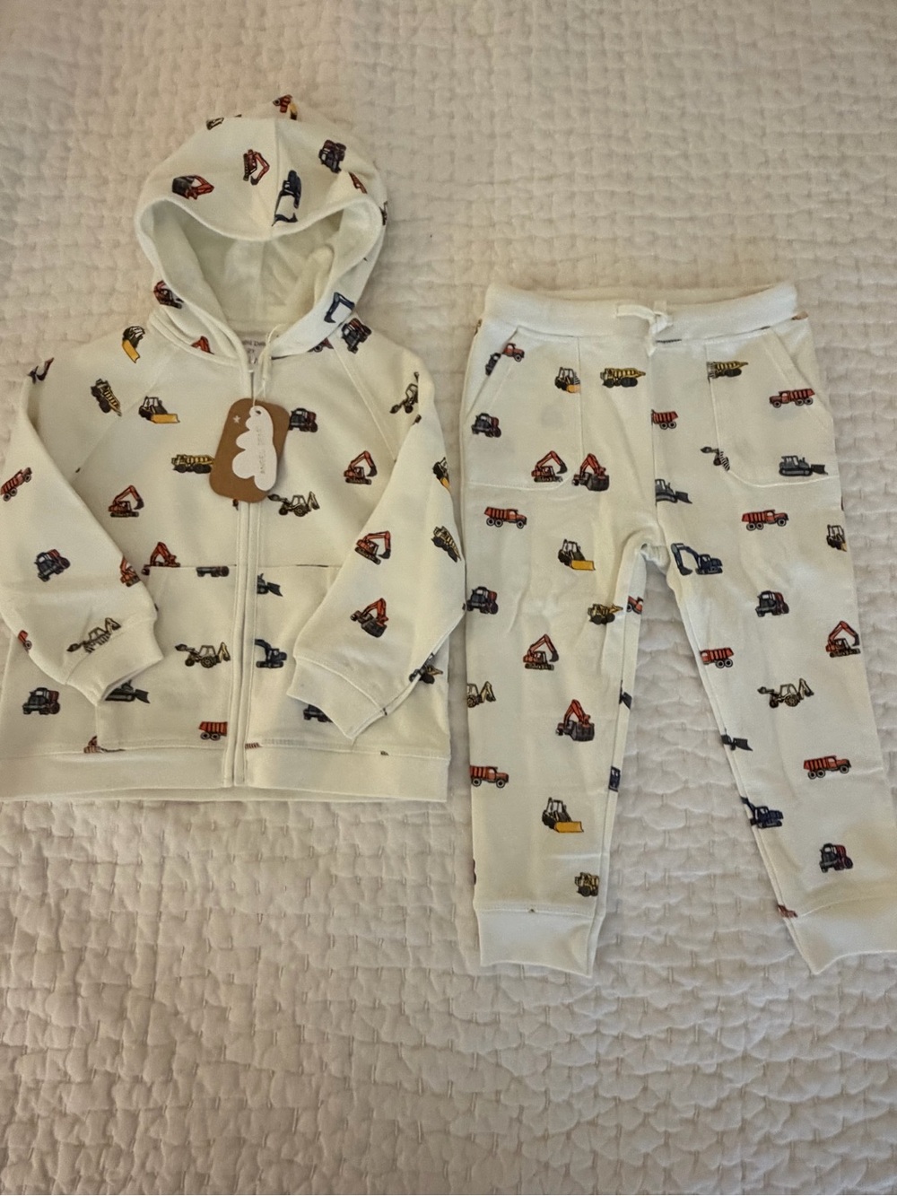 NWT Angel Dear French Terry Zip Hoodie & Jogger Set Construction Truck 2T